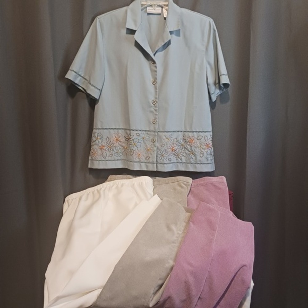 Alfred Dunner 12P Bundle 1 short sleeve Top 3 Pull On Pants‎ 2 cordoroy 1 poly